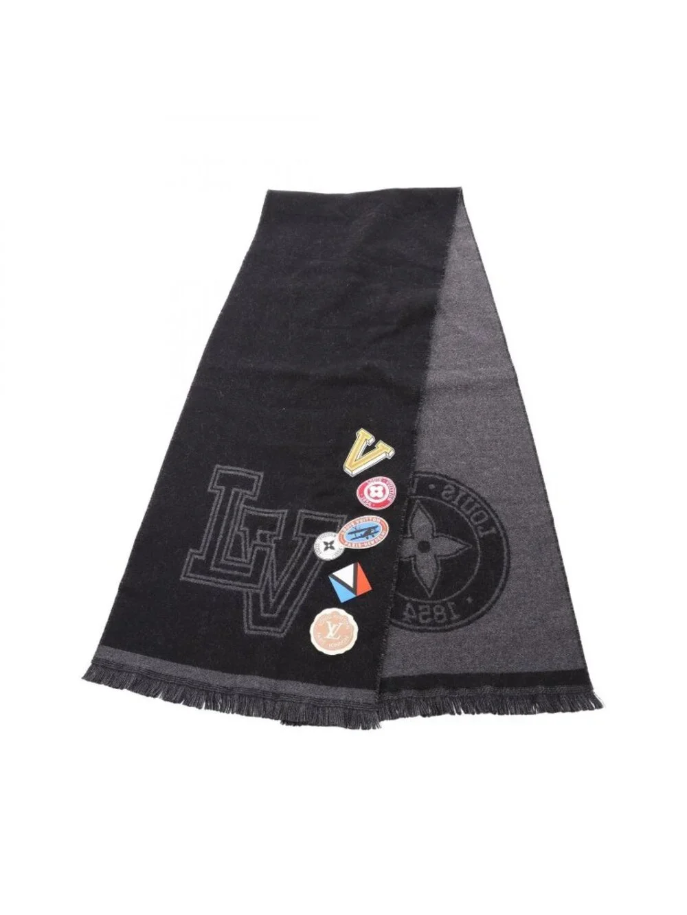 Louis Vuitton Scarf Echarpe Carre LV League Black Wool